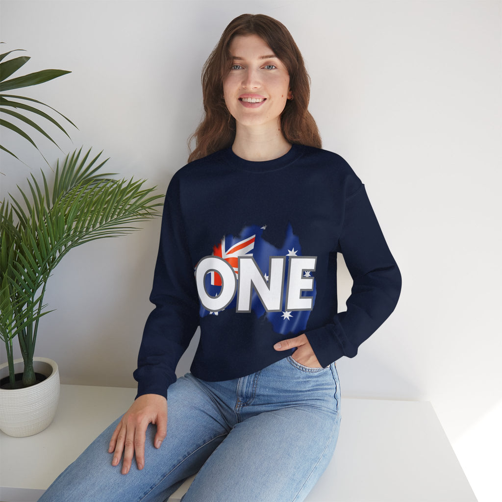 Australia ONE Flag Crewneck Unity Sweatshirt – Patriotic Aussie Map Design