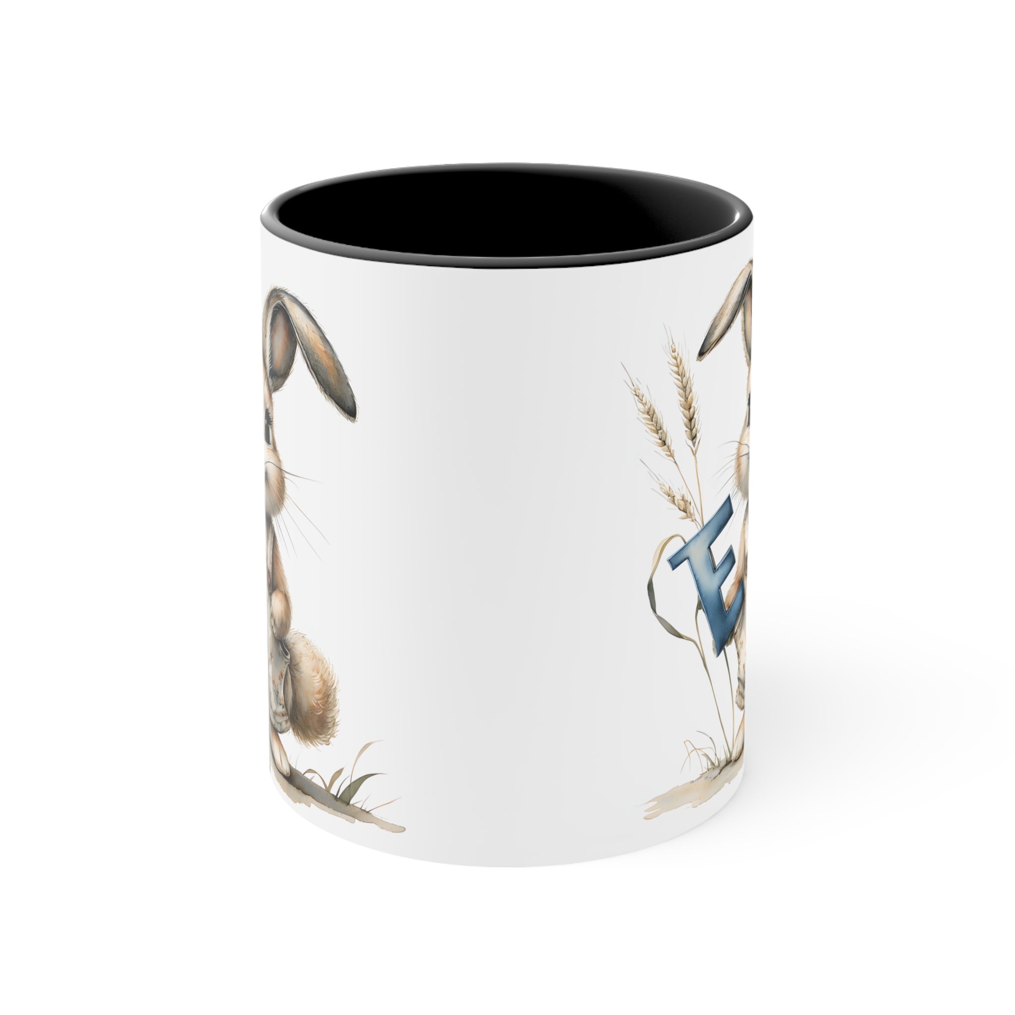 Whimsical Letter E Bunny Accent Mug, Cute Rabbit Coffee Cup, Perfect for Easter, Gift for Kids, Fun Decor Item, Springtime Beverage Holder