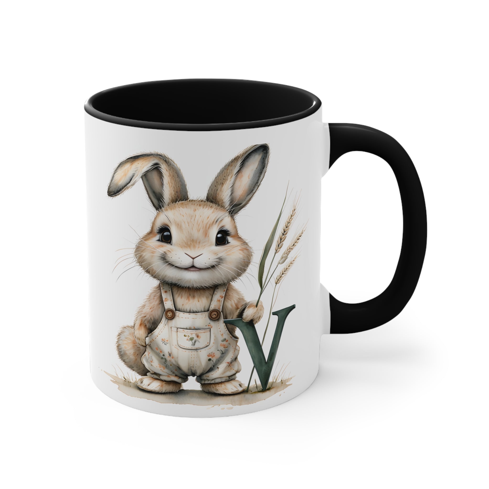 Whimsical Letter V Bunny Mug - Colorful Rabbit Design, Perfect for Easter, Springtime Gift, Coffee Lovers, Home Decor, Cute Animal Mug