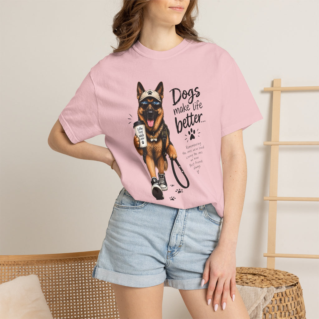 Dog Lovers German Shepherd T‑Shirt — "Dogs Make Life Better" Graphic Tee