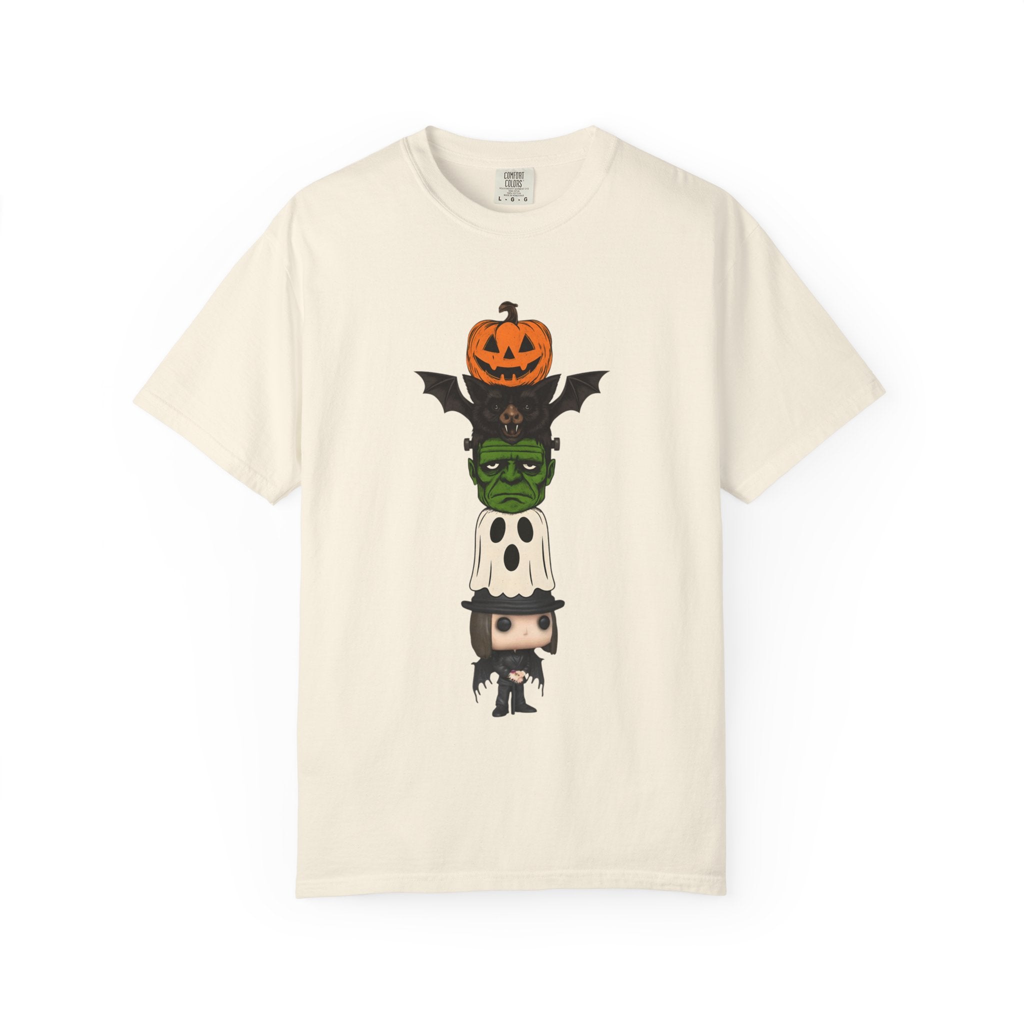 Halloween Totem Tee — Stacked Pumpkin, Bat, Frankenstein, Ghost & Prince of Darkness POP Graphic T-Shirt