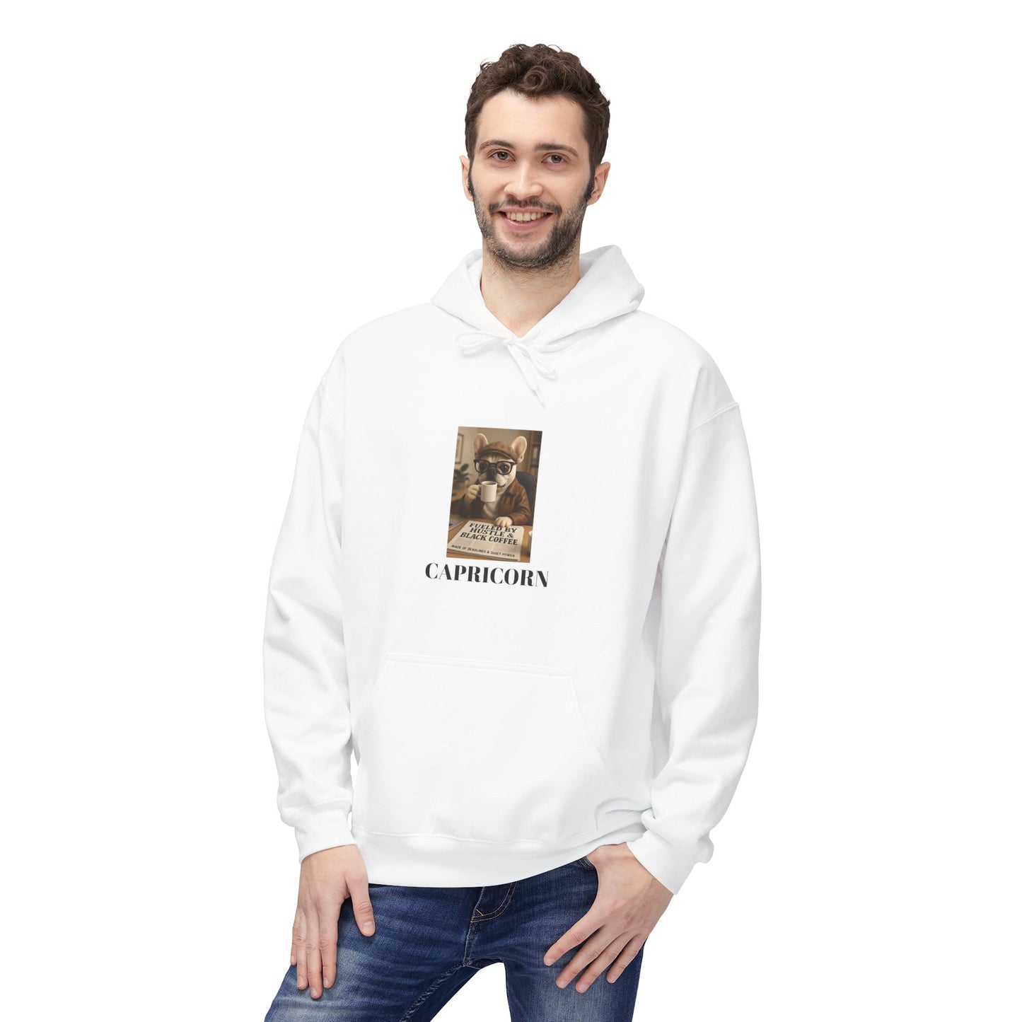 Capricorn Fleece Hoodie Fuelled By Hustle and Black Coffee.