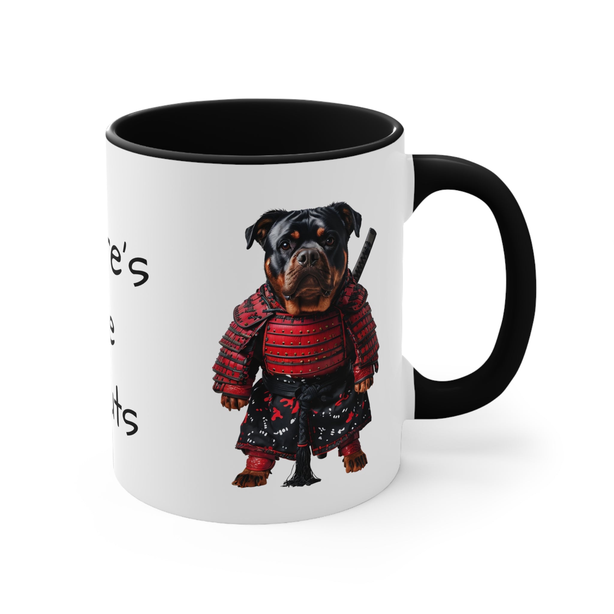 Rottweiler Samurai Mug, Where's the Donuts — Colourful 11oz Dog Lover Coffee Cup