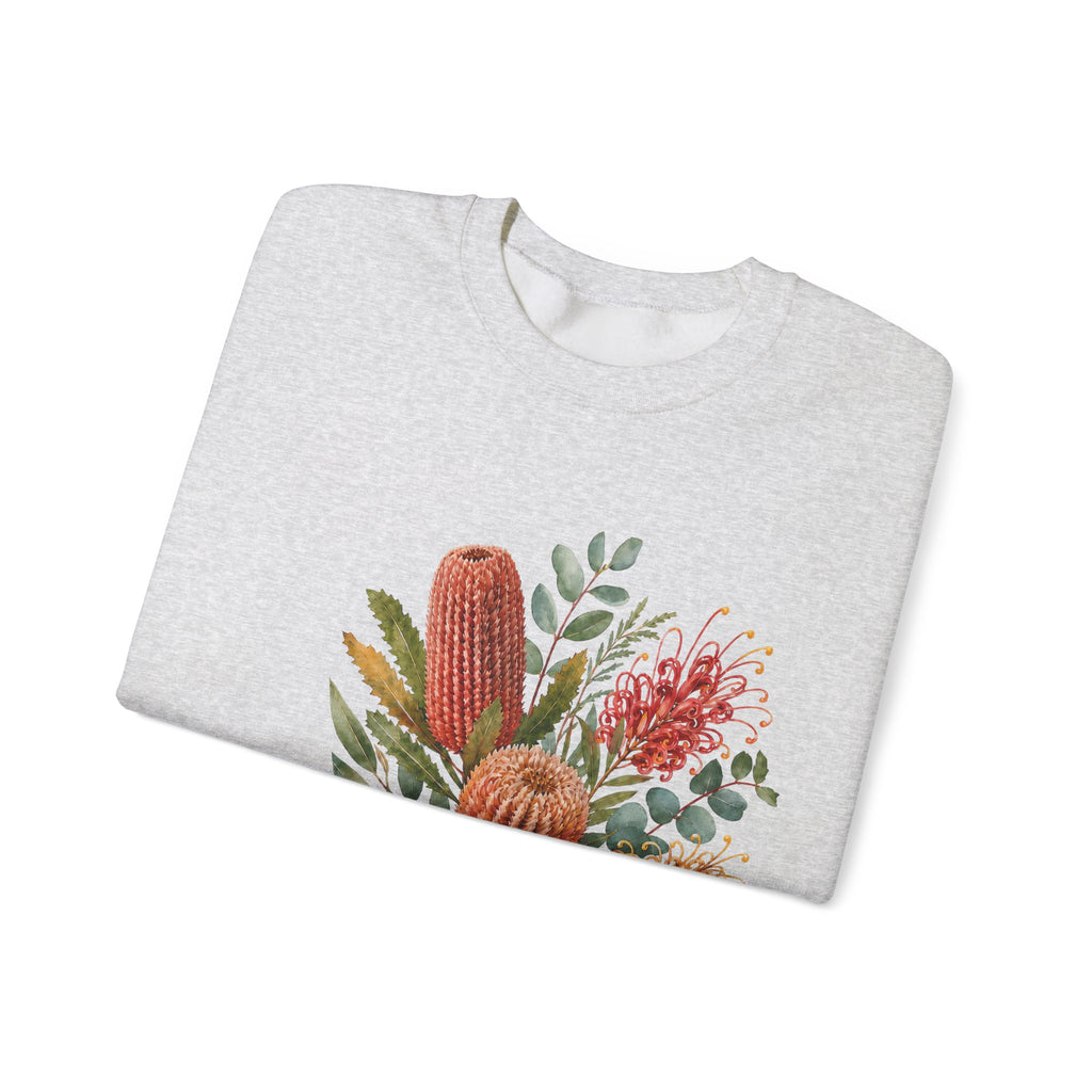 Ash gray crewneck sweatshirt with colorful cactus floral graphic on the front