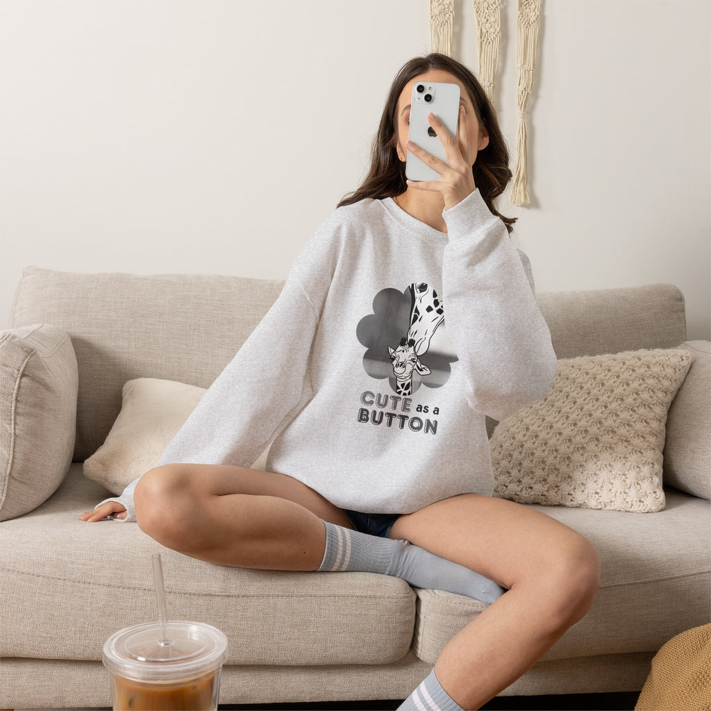 Crewneck Sweatshirt — Cute as a Button Giraffe Graphic