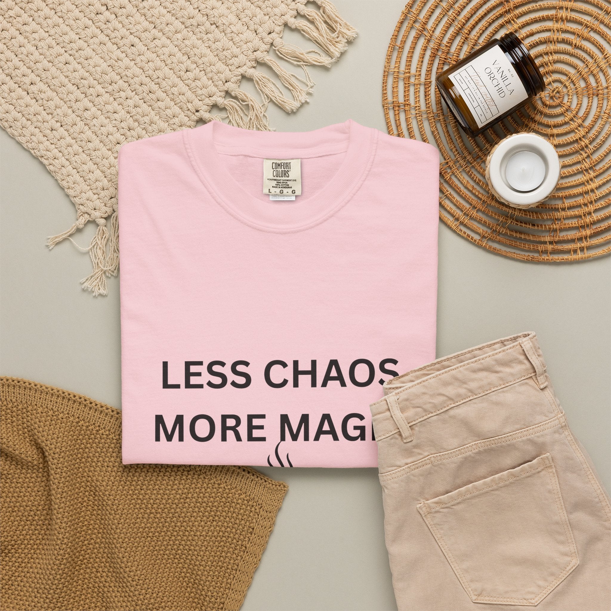 Less Chaos, More Magic T-Shirt — Cozy Coffee Cup Graphic Tee