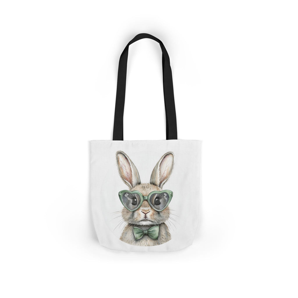 Canvas tote bag with bunny face print and black shoulder handles