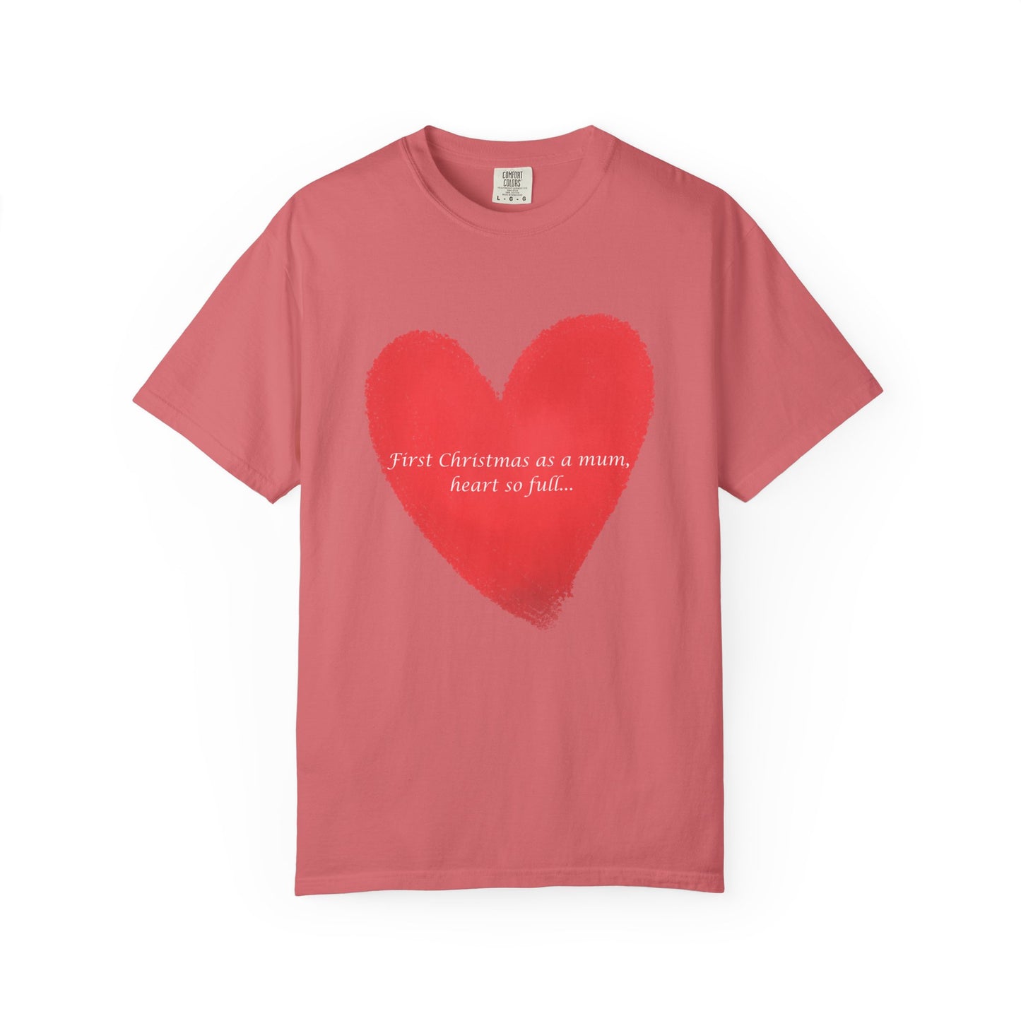 First Christmas as a Mum..Heart Brushstroke T‑Shirt — Pink Painted Heart Graphic Tee
