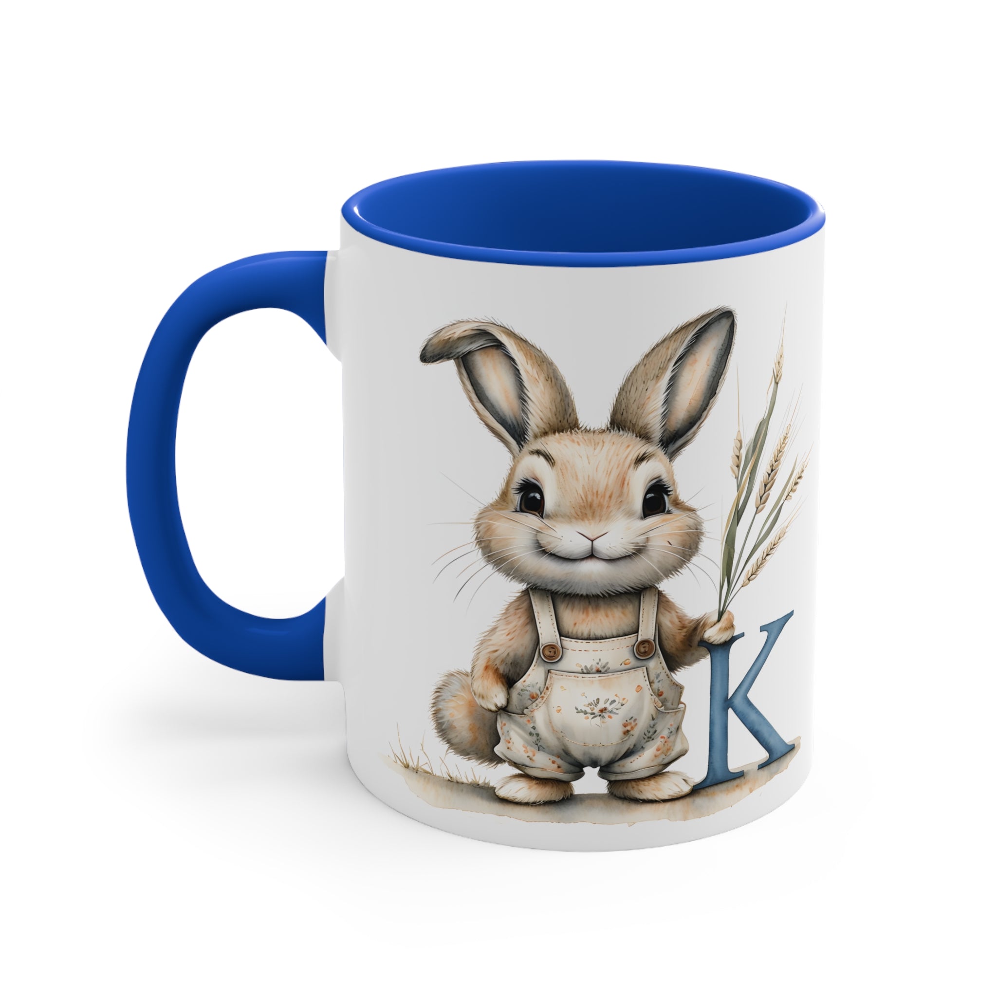 Whimsical Letter K Bunny Mug, Perfect for Easter, Spring Gifts, Farmhouse Decor, Coffee Lover, Accent Mugs