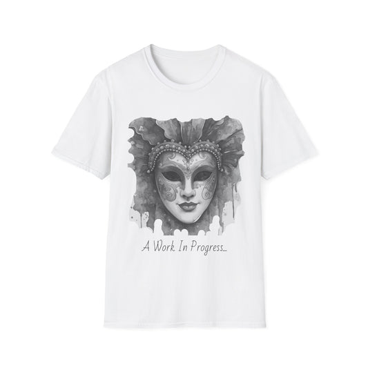 Masquerade Face T-Shirt — "Work in Progress" Watercolor Mask Tee