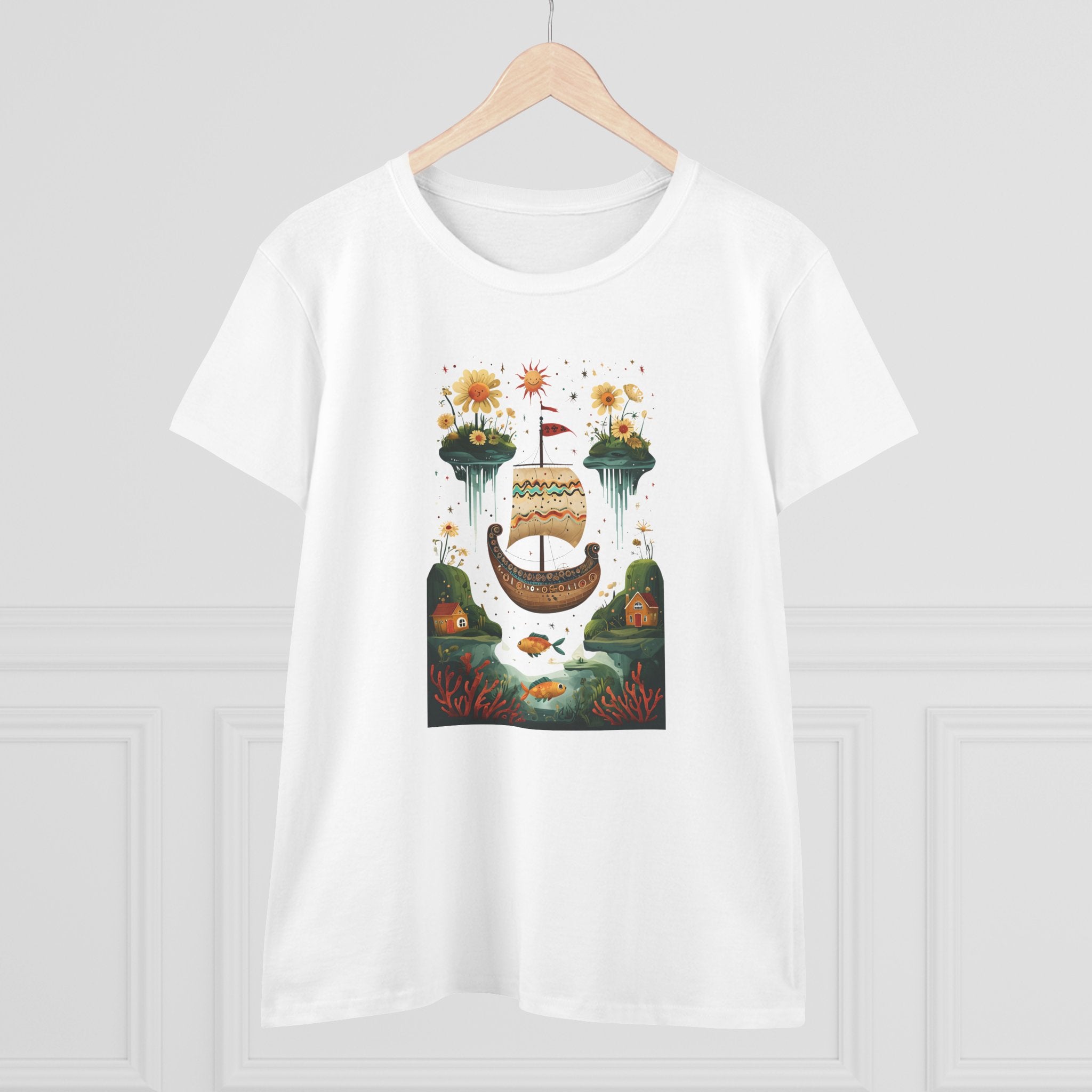 Dreamy Landscape Women's Cotton Tee, Casual Chic Top, Perfect for Daydreamers, Gifts for Her, Summer Style, Unique Art Tee