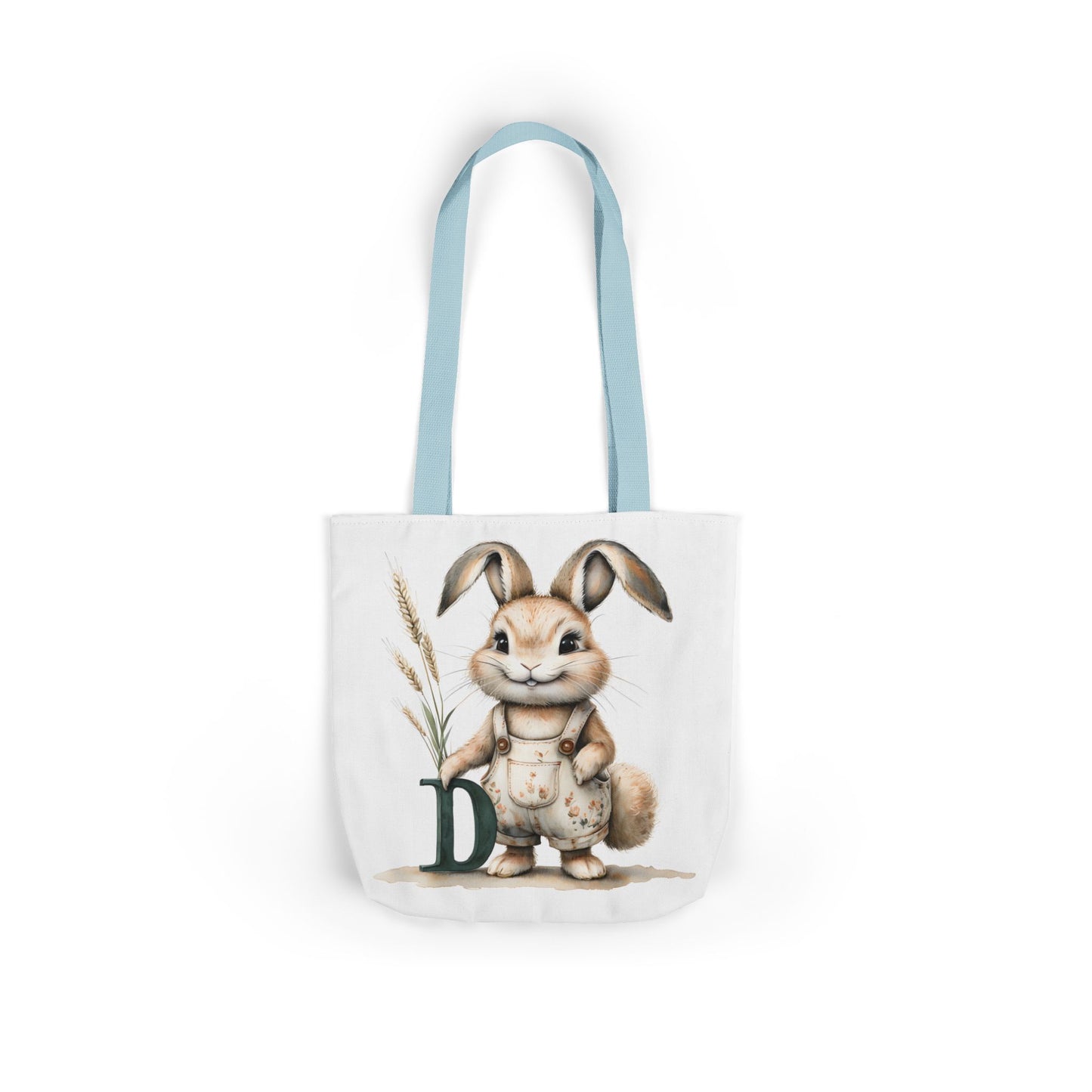 Adorable Letter D Bunny Canvas Tote Bag, Spring Shopping, Easter Gift, Personalized Reusable Bag, Cute Animal Lover Tote, Eco-Friendly Bag