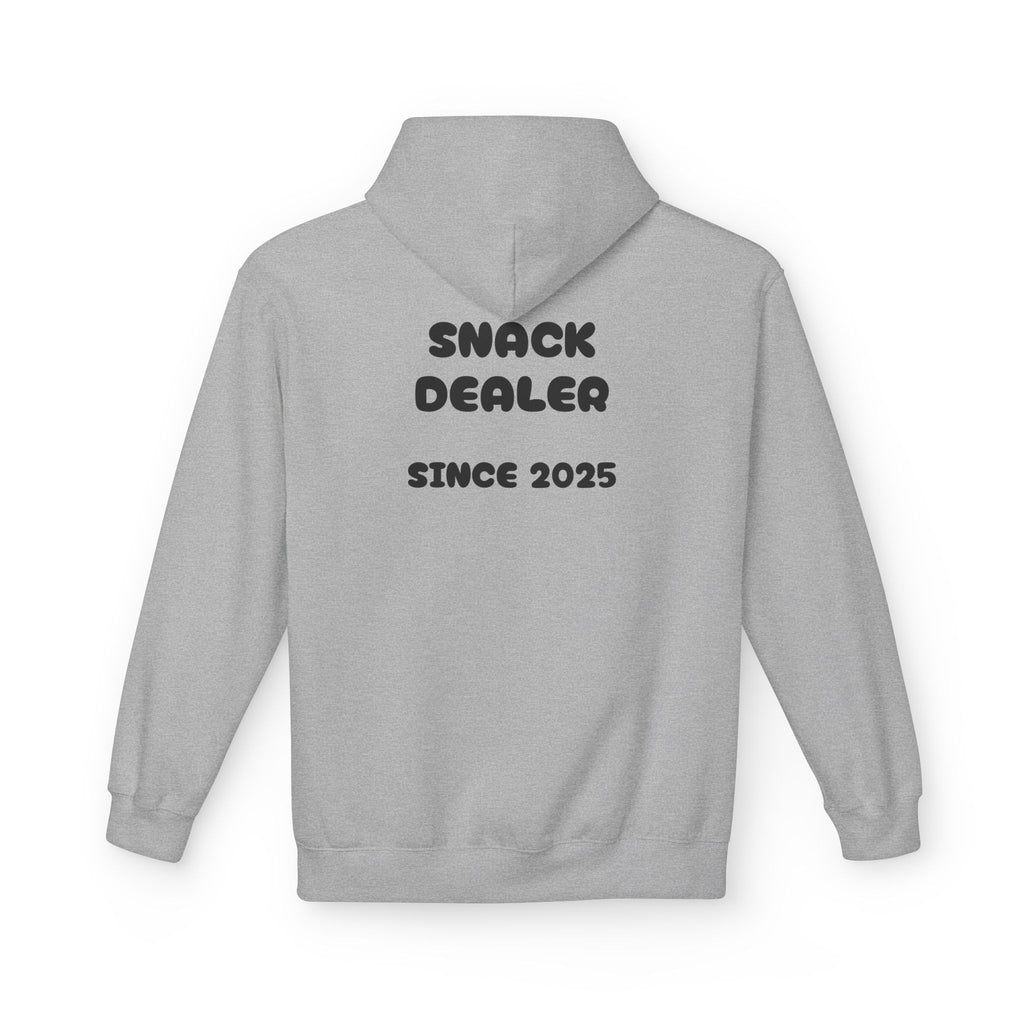 Sport grey hoodie with hood, front pouch pocket, 'SNACK DEALER' front print