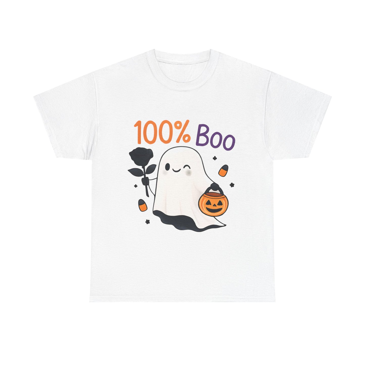 100% Boo Ghost Tee | Unisex Heavy Cotton Tee, Halloween Shirt, Casual Wear, Gift for Ghost Lovers, Cute Halloween Apparel