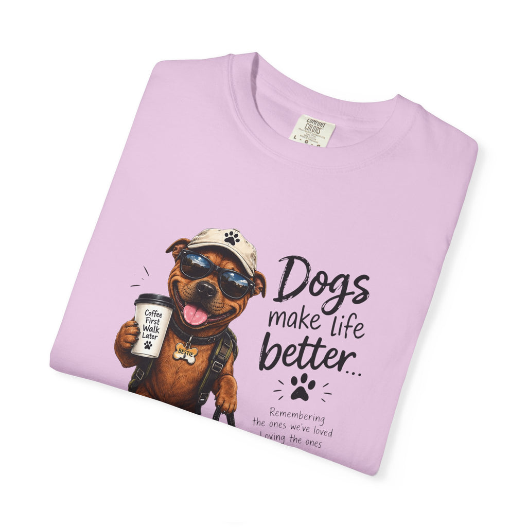 Dog Lovers Staffy T‑Shirt — "Dogs Make Life Better" Graphic Tee
