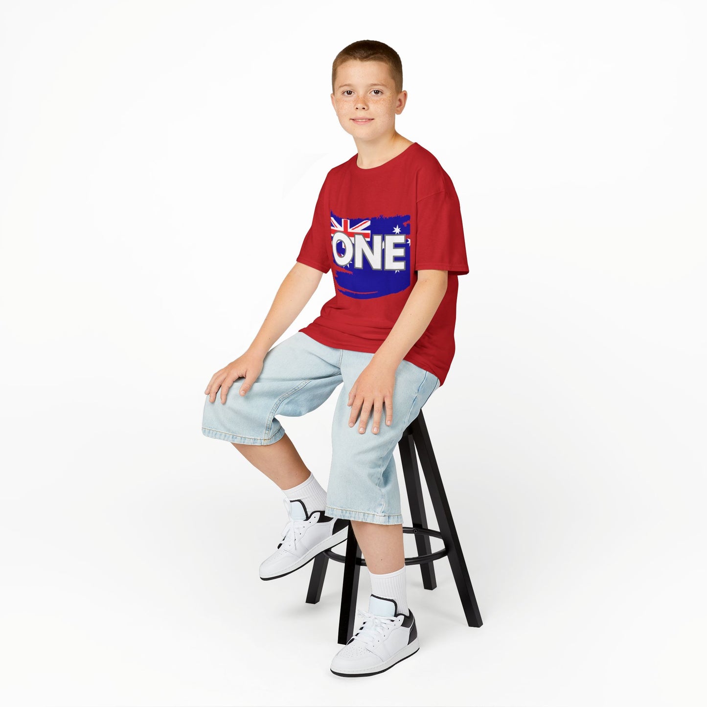 Kids Tee — "ONE" Australia Map Torn Flag Unity Design (Patriotic Australia Day Shirt)