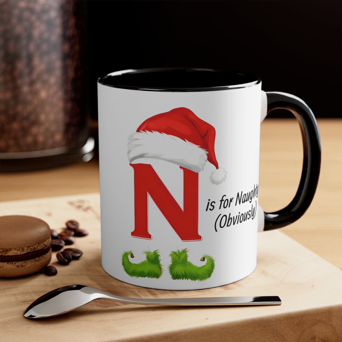 Christmas Letter N Mug — "N is for Naughty (Obviously)" Funny Holiday Coffee Cup