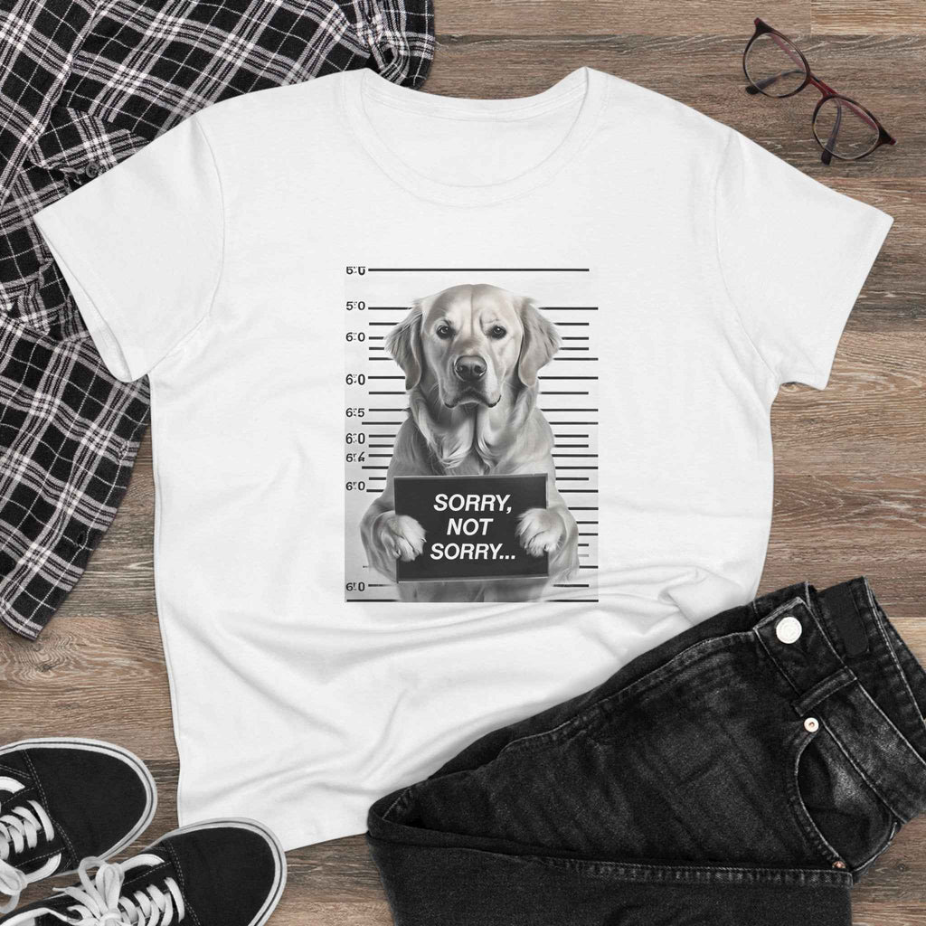 Funny Dog Mugshot Tee, Casual Cotton T-Shirt, Pet Lover Apparel, Gift for Dog Owners, Humorous Dog Shirt, Sorry Not Sorry Tee