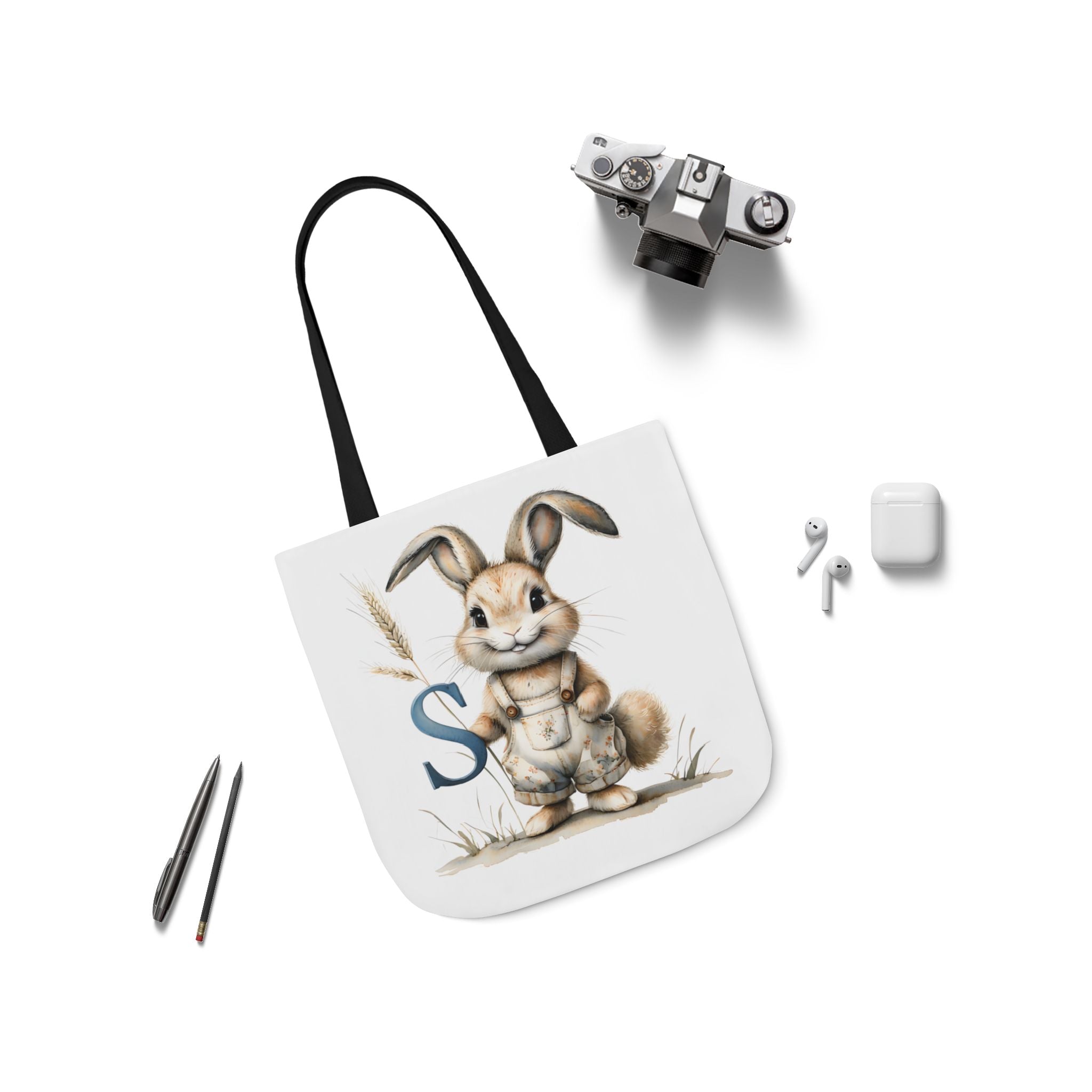 Adorable Letter S Bunny Canvas Tote Bag | Cute Easter Gift, Eco-Friendly Shopper, Spring Decor, Farmhouse Style