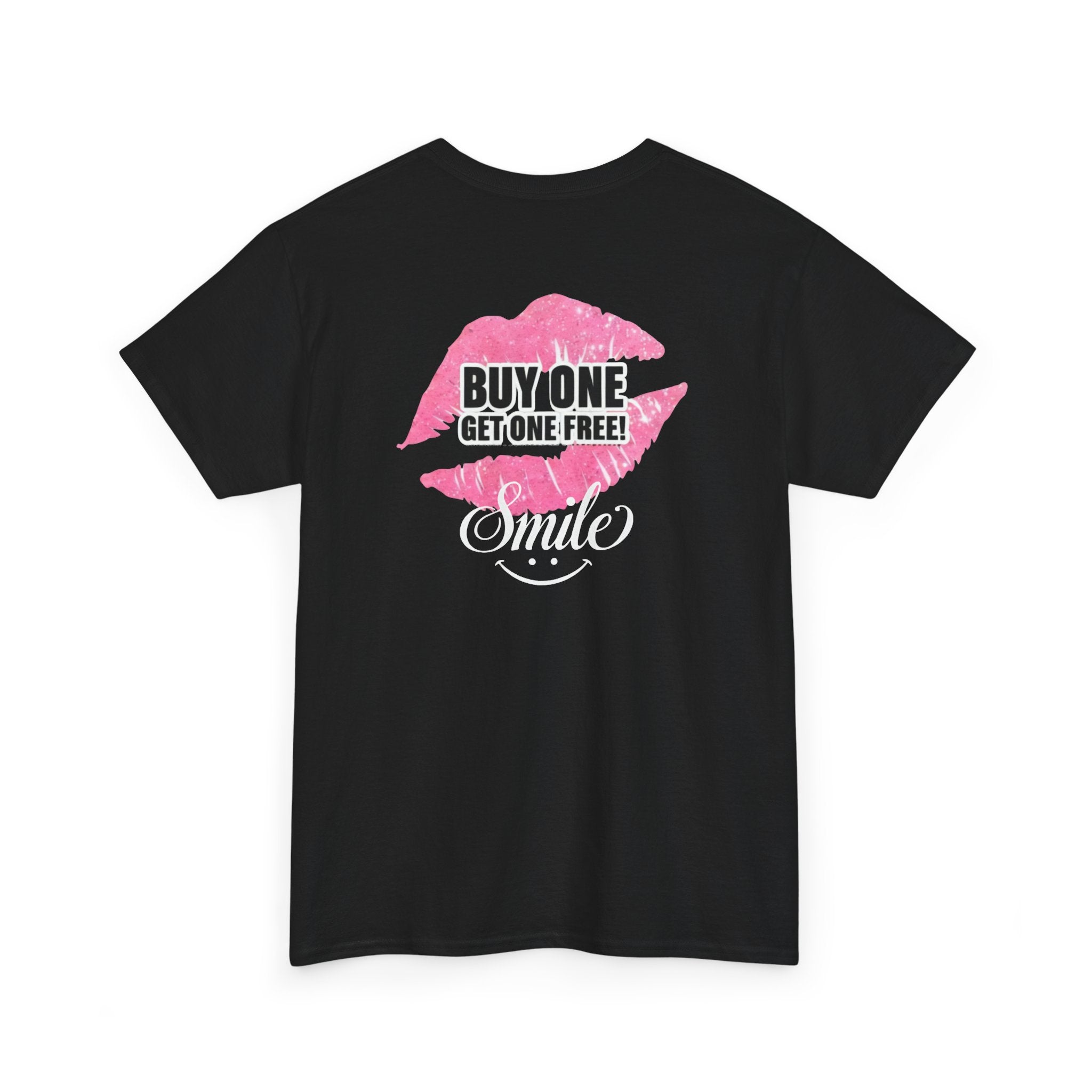 Smile Lip Print Tee — "Buy One Get One Free" Graphic T-Shirt Back Print