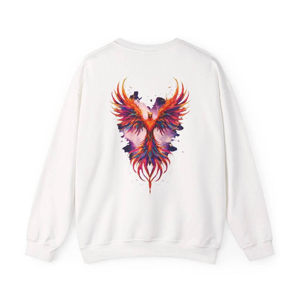 Phoenix REBORN (Back Design Only) Crewneck Sweatshirt — Vibrant Rising Bird Graphic Pullover