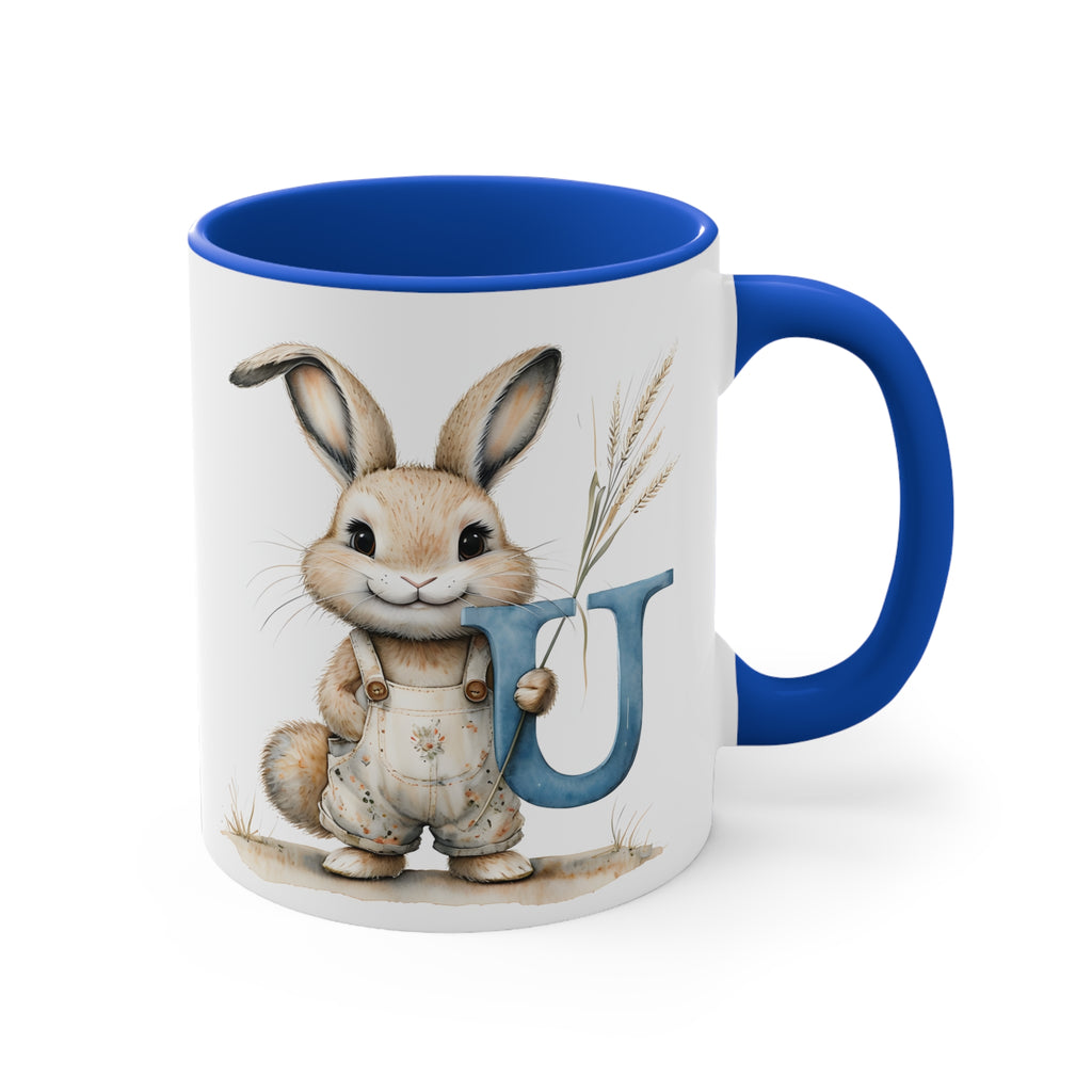 Whimsical Letter U Rabbit Accent Mug, Perfect for Easter, Coffee Lovers, Cute Gifts, Home Decor, Breakfast Table, Unique Tea Mug