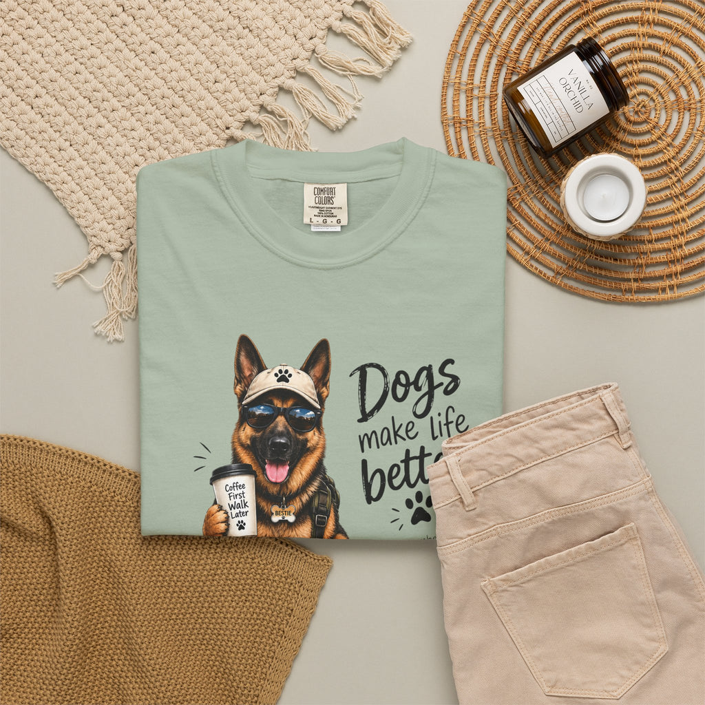Dog Lovers German Shepherd T‑Shirt — "Dogs Make Life Better" Graphic Tee