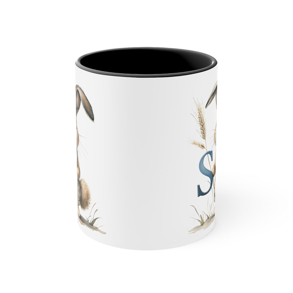 Whimsical Letter S Bunny Mug, Cute Animal Coffee Cup, Perfect Gift for Rabbit Lovers, Easter Decor, Unique Kitchenware, Playful Drinkware