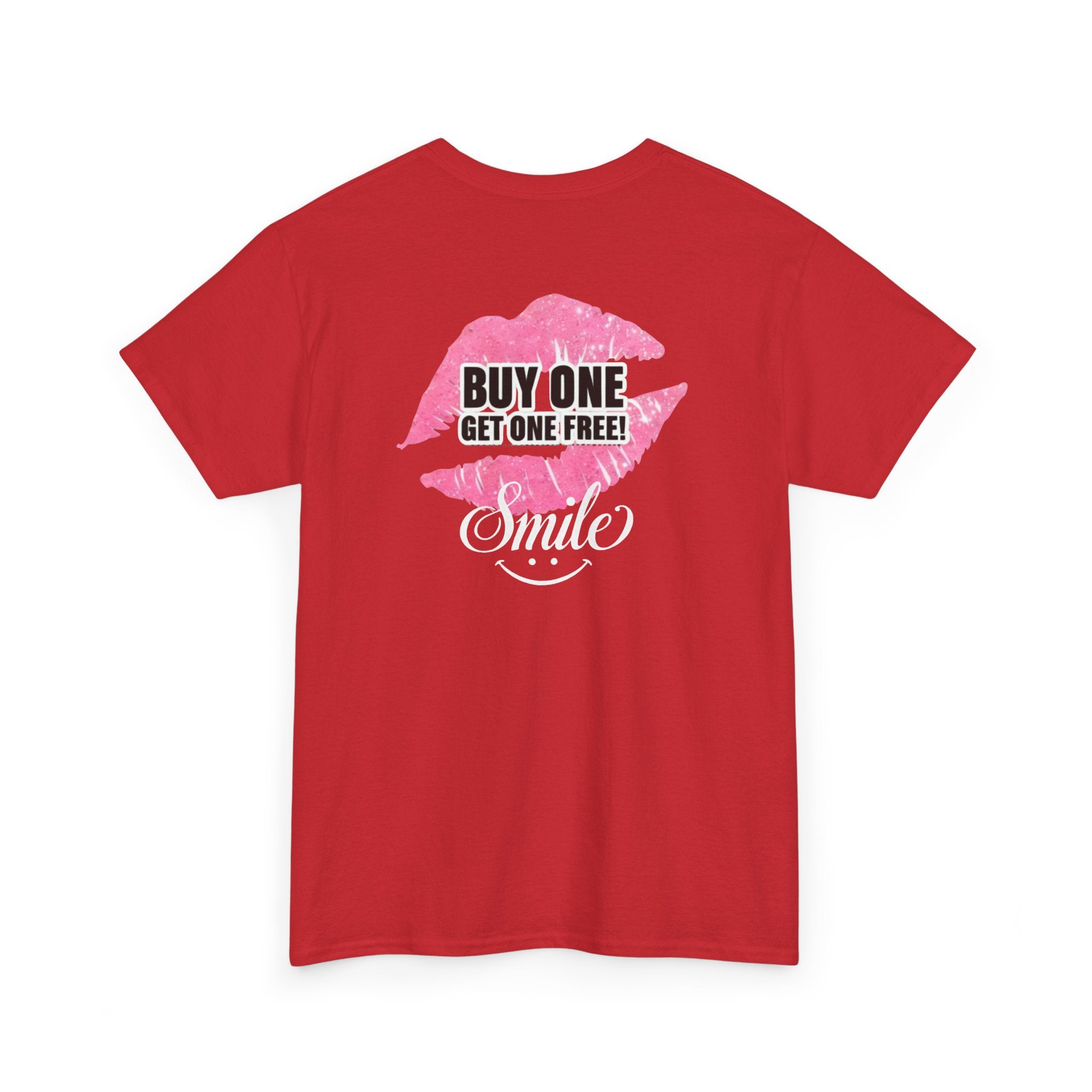 Smile Lip Print Tee — "Buy One Get One Free" Graphic T-Shirt Back Print