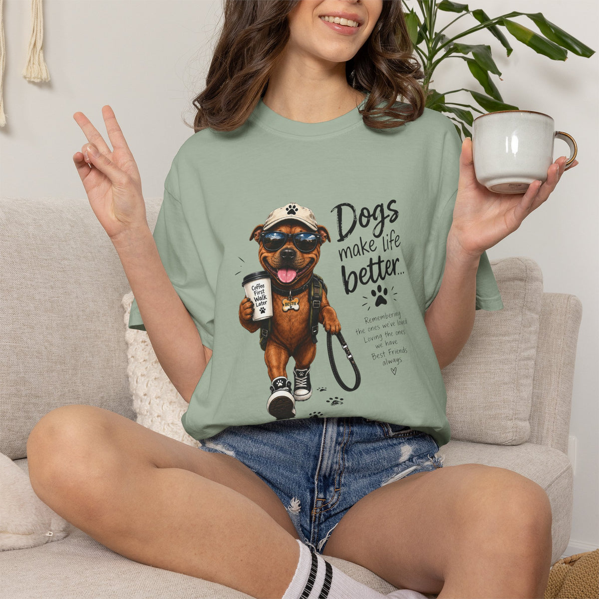 Dog Lovers Staffy T‑Shirt — "Dogs Make Life Better" Graphic Tee