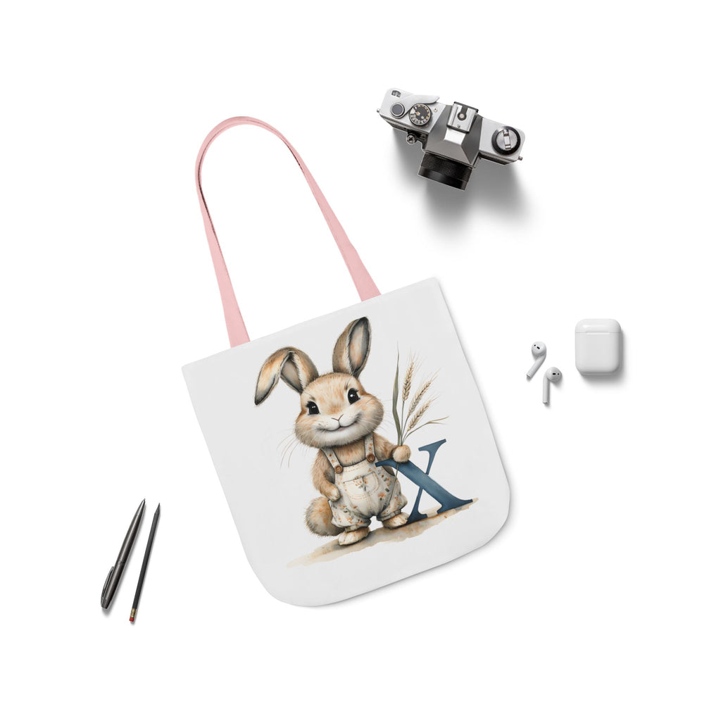 Cute Letter X Bunny Canvas Tote Bag with 5-Colour Straps, Ideal for Spring, Easter Gifts, Eco-Friendly Shopping, Animal Lovers, Cute Designs
