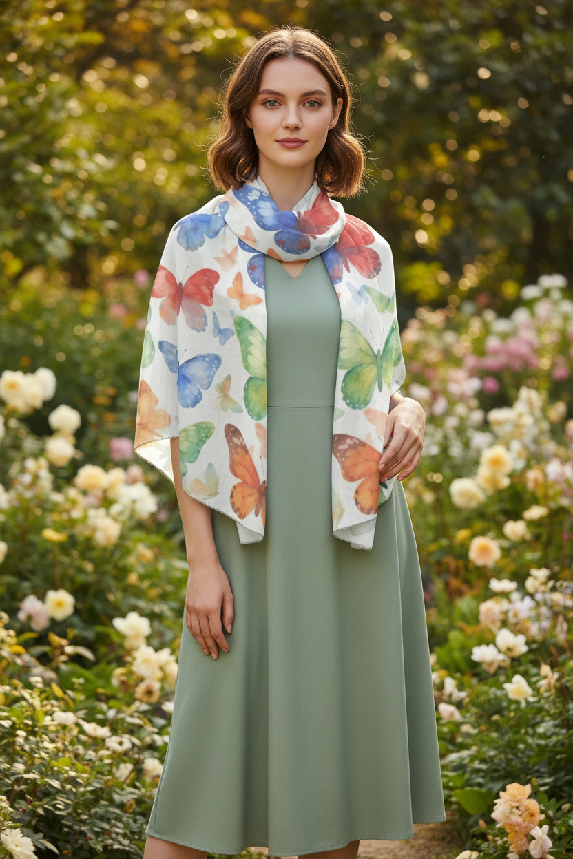 Butterflies Silk-Look Scarf — Butterflies Graphic Print