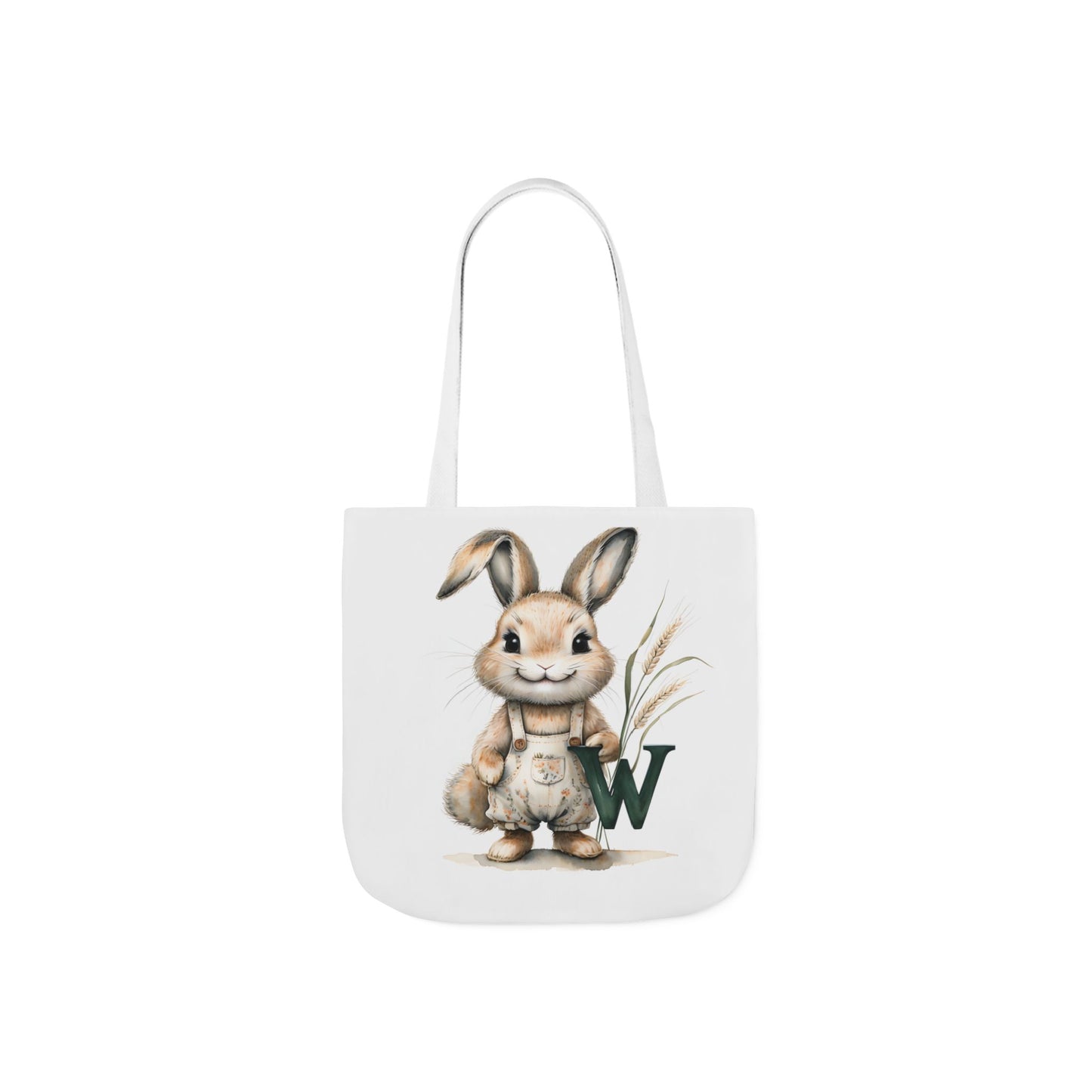 Whimsical Letter W Bunny Canvas Tote Bag with 5-Color Straps, Cute Farm Animal Bag, Eco-Friendly Shopping Tote, Easter Gift, Kids/Adult Tote