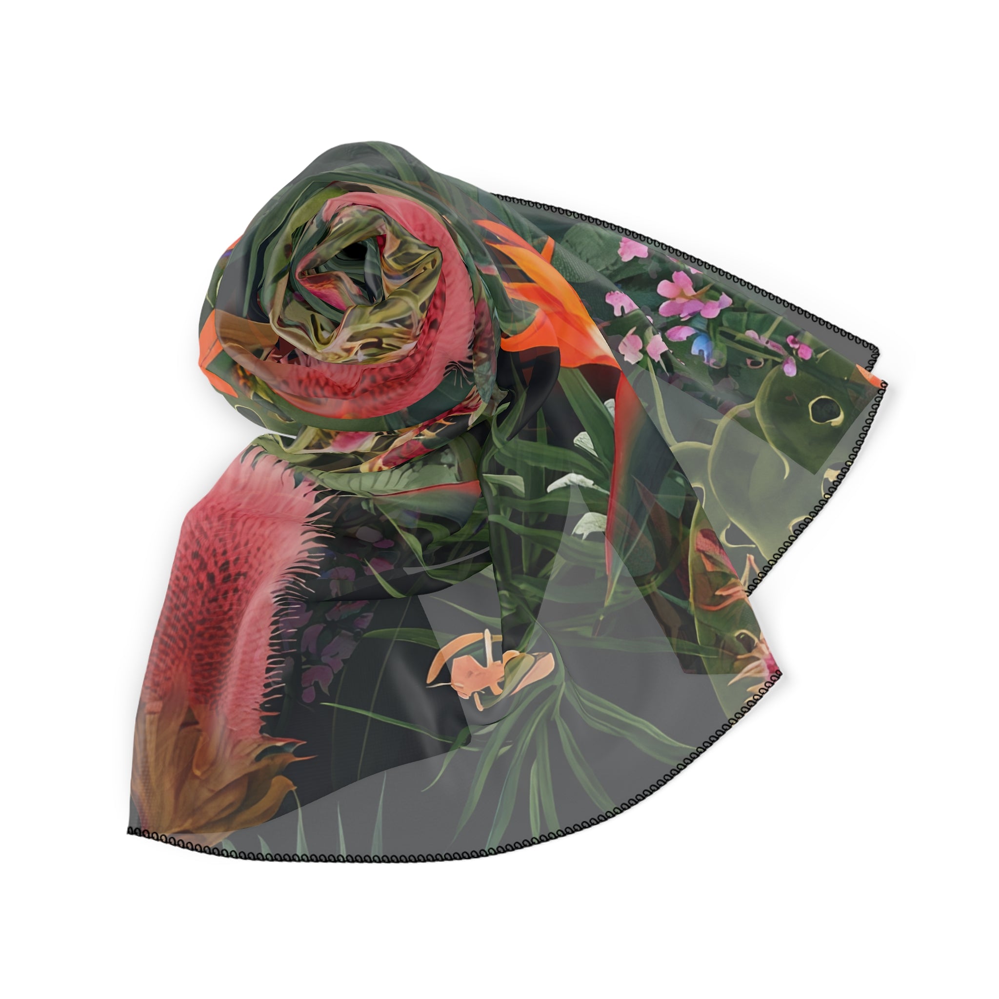 Botanical Flowers Pattern Silk-Look Scarf — Soft Floral Print