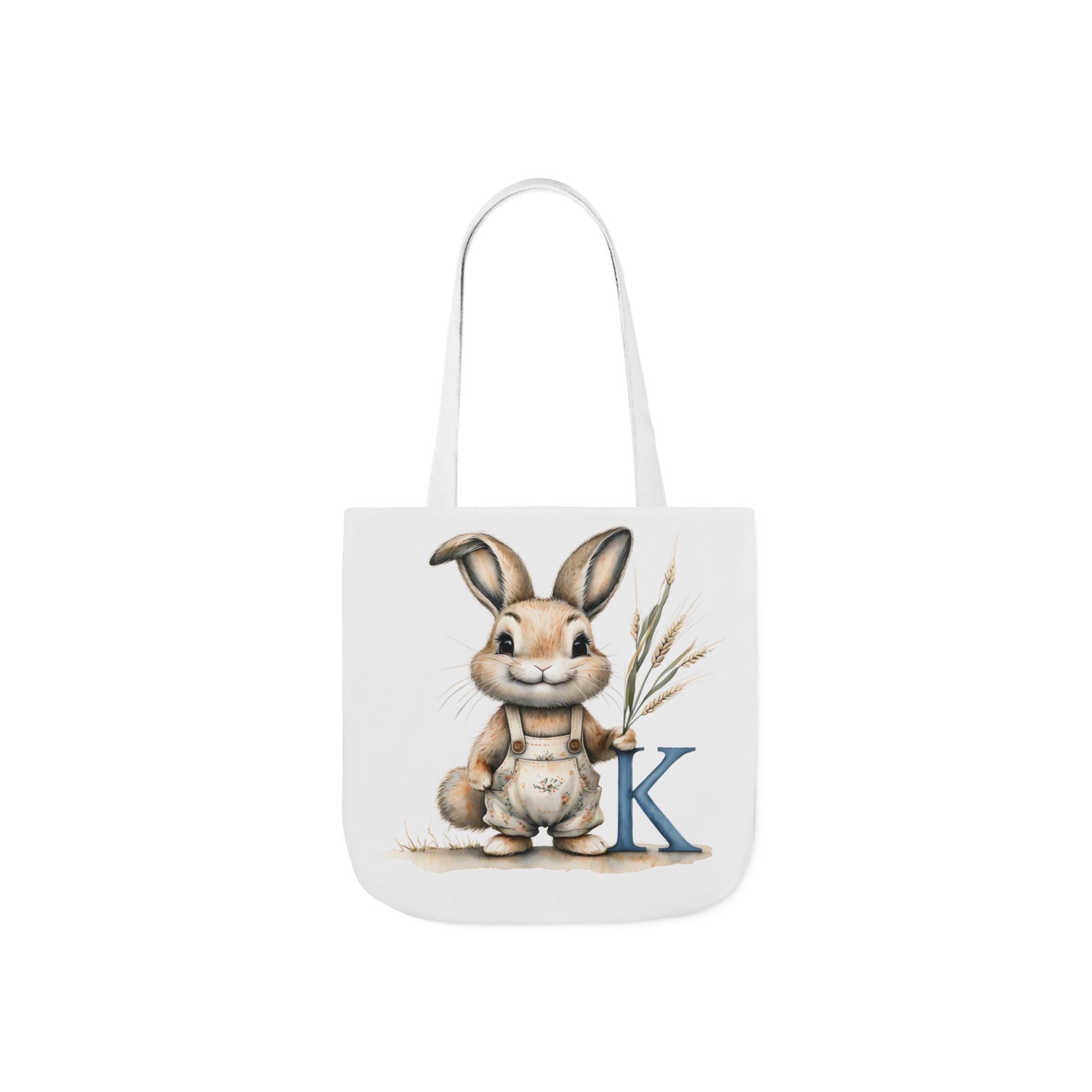 Whimsical Letter K Bunny Canvas Tote Bag, Perfect for Spring, Easter, Gardening, Eco-Friendly Shopping, Cute Animal Design