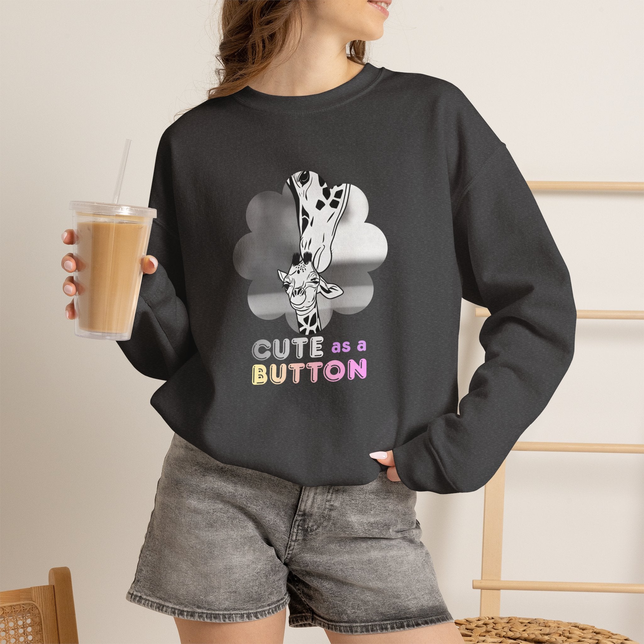 Crewneck Sweatshirt — Cute as a Button Giraffe Graphic