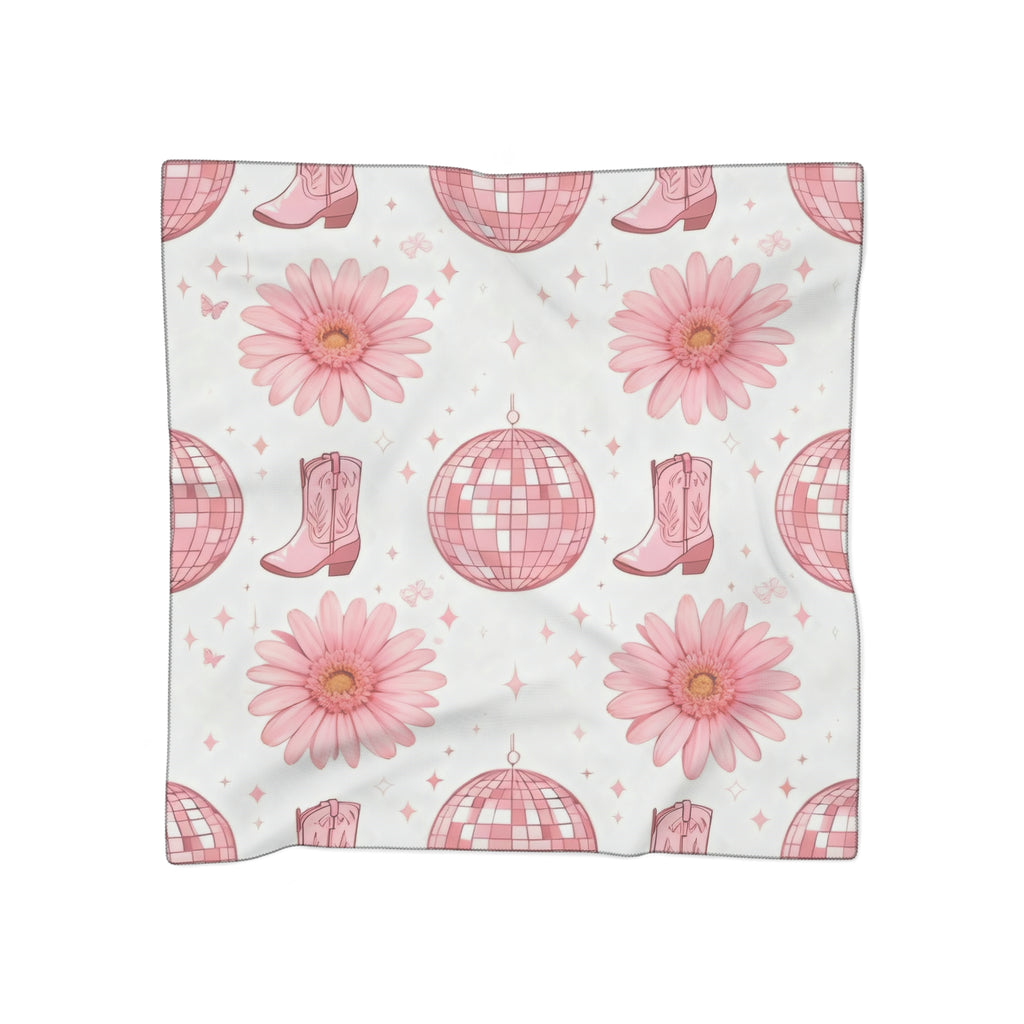 Delicate  Daisies, Cowboy Hats & Boots Silk-Look Scarf — Western Print Poly Scarf