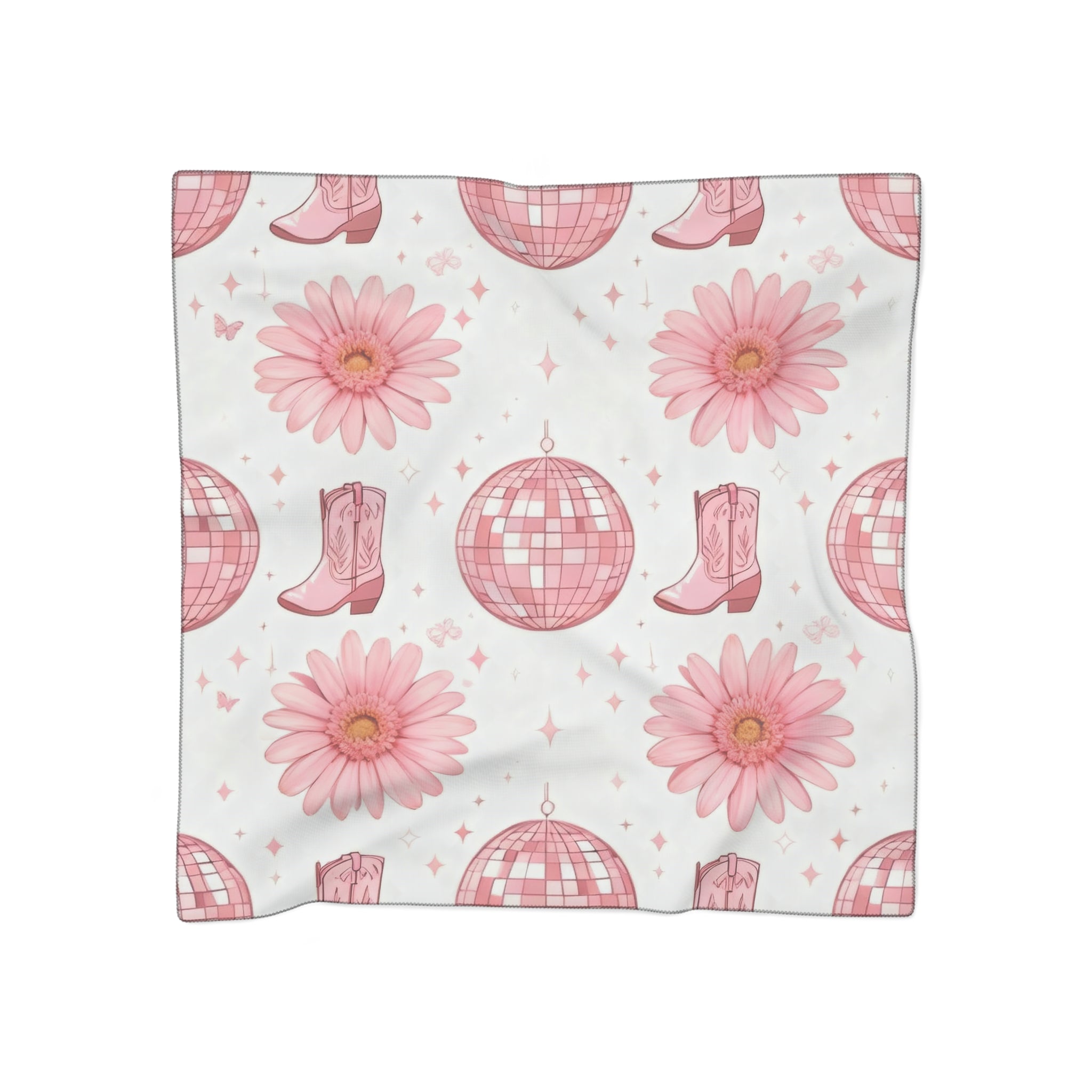 Delicate  Daisies, Cowboy Hats & Boots Silk-Look Scarf — Western Print Poly Scarf