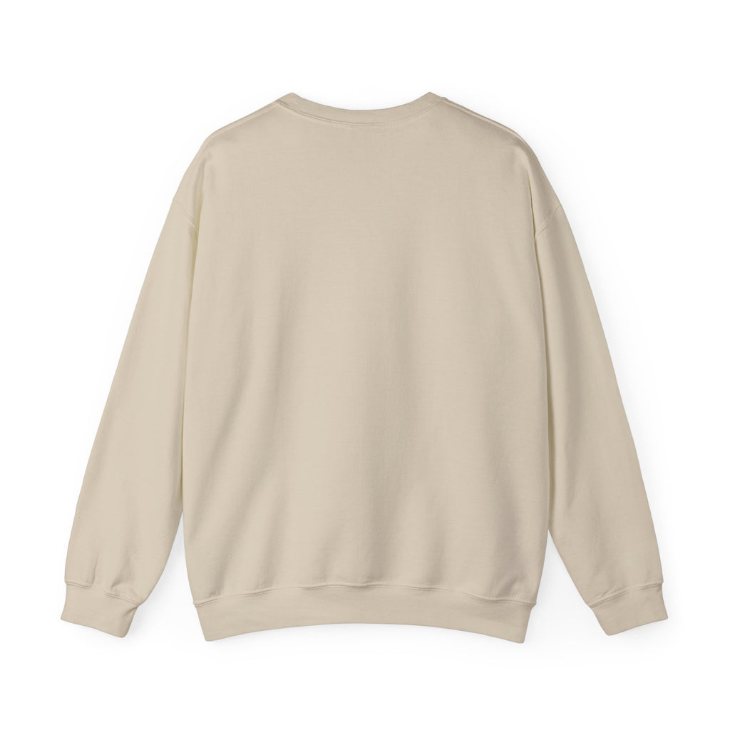 Beige crewneck sweatshirt back view with plain fabric and long sleeves
