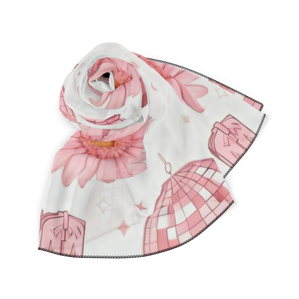 Delicate  Daisies, Cowboy Hats & Boots Silk-Look Scarf — Western Print Poly Scarf