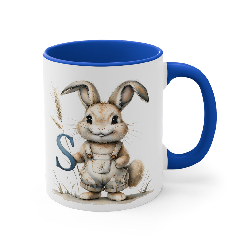 Whimsical Letter S Bunny Mug, Cute Animal Coffee Cup, Perfect Gift for Rabbit Lovers, Easter Decor, Unique Kitchenware, Playful Drinkware