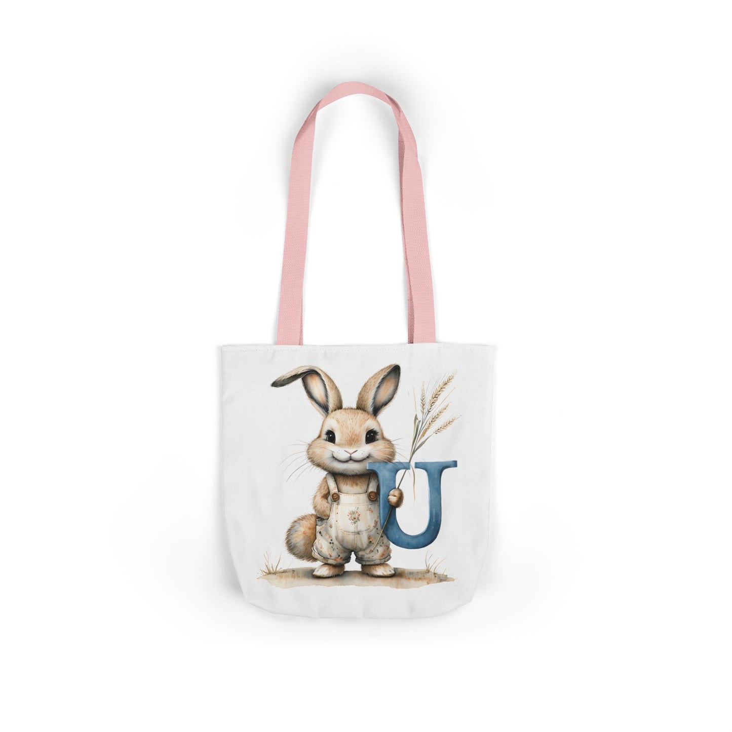 Whimsical Letter U Bunny Canvas Tote Bag, Easter Gift, Eco-Friendly Bag, Spring Decor, Cute Animal Lover's Tote