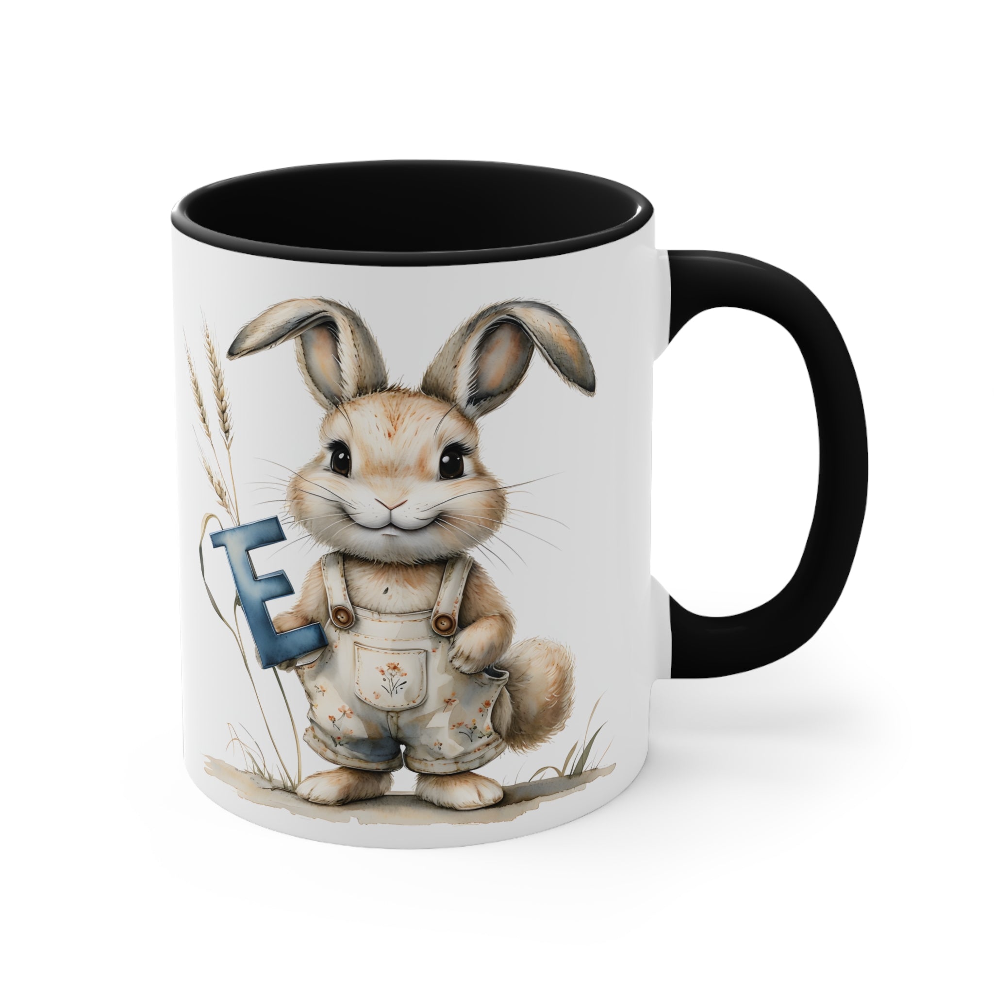 Whimsical Letter E Bunny Accent Mug, Cute Rabbit Coffee Cup, Perfect for Easter, Gift for Kids, Fun Decor Item, Springtime Beverage Holder