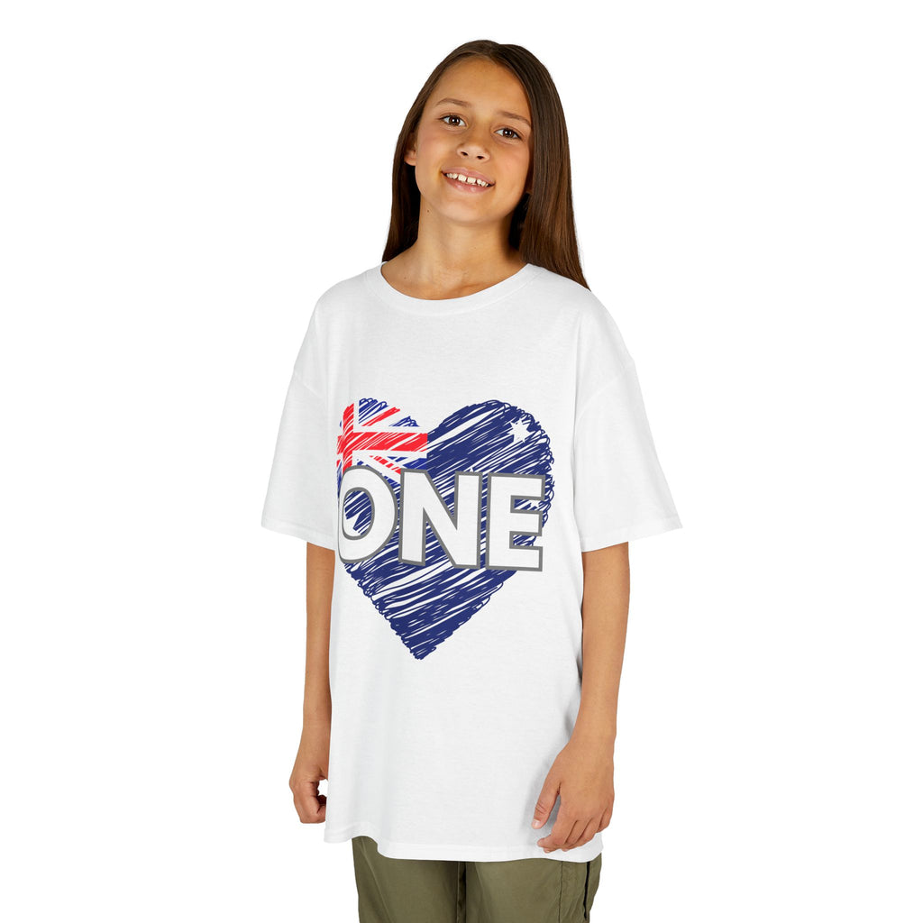 Kids Tee — "ONE" Australia Heart Unity Design (Patriotic Australia Day Shirt)