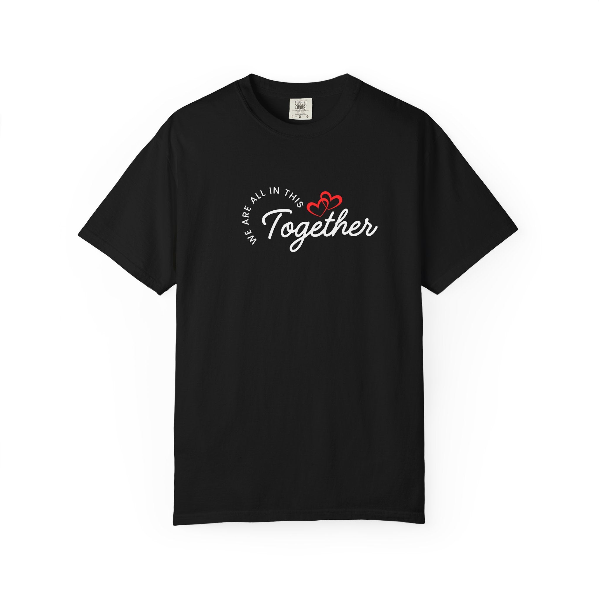 Unisex ONE Together Heart T-Shirt — "We Are All In This Together" Front Text, Australian Flag One Back Design