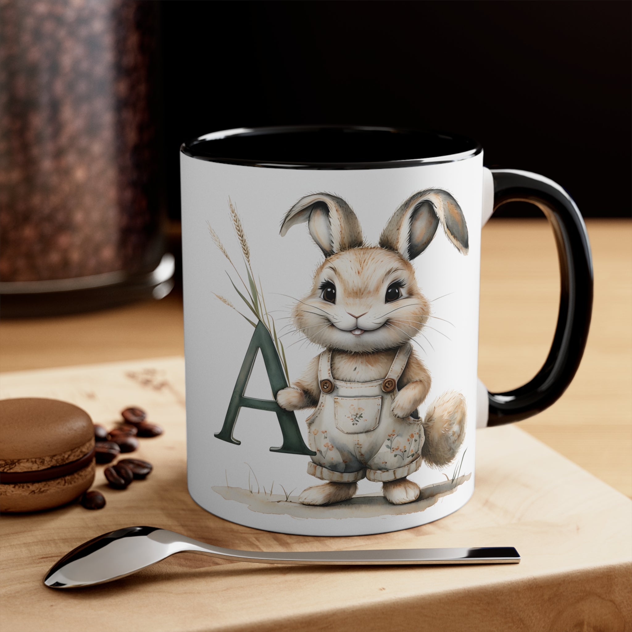 Cute Letter A Colorful Bunny Accent Mug, Perfect for Easter, Gift for Kids and Adults, Unique Home Decor, Coffee Cup