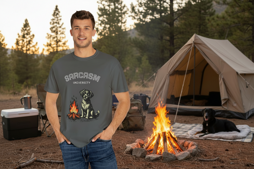 Sarcasm University, Hot Dog Unisex T-Shirt - Perfect for Dog Lovers, Quirky, Cozy Nights, Gifts for Pet Parents, Summer Camp Tee