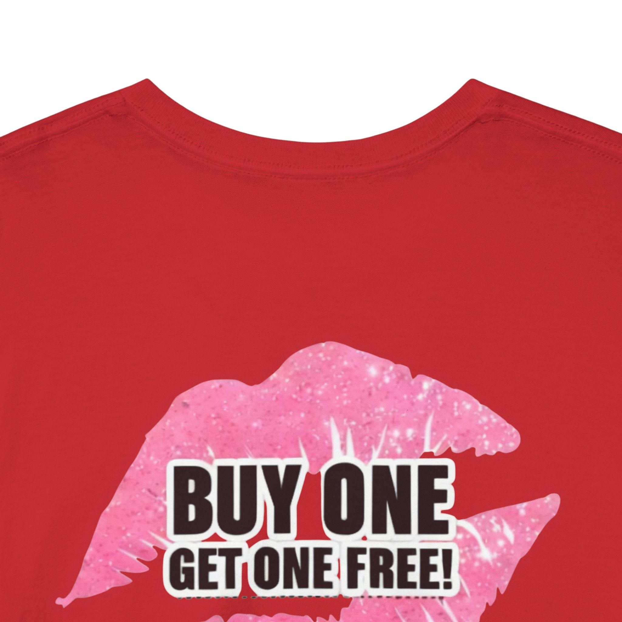 Smile Lip Print Tee — "Buy One Get One Free" Graphic T-Shirt Back Print
