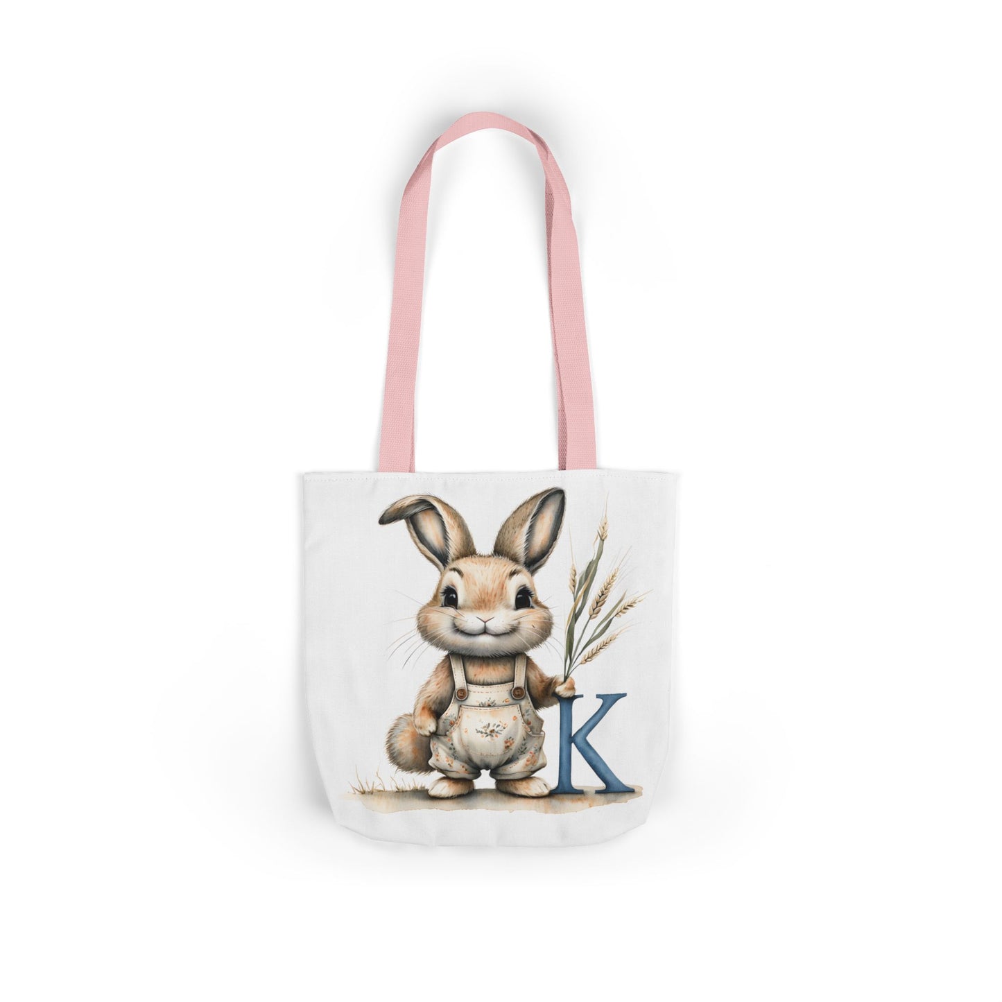 Whimsical Letter K Bunny Canvas Tote Bag, Perfect for Spring, Easter, Gardening, Eco-Friendly Shopping, Cute Animal Design