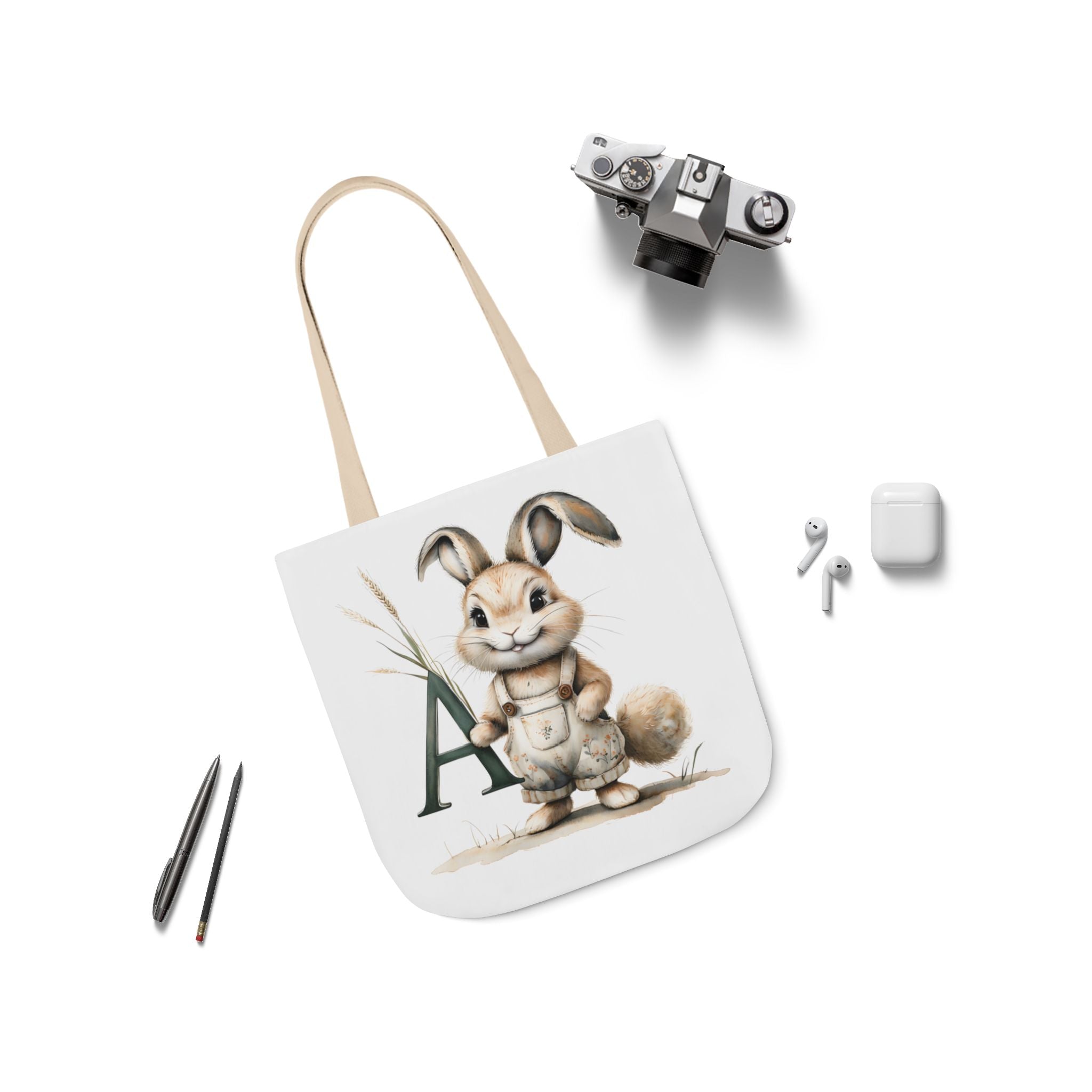 Charming Letter A Rabbit Canvas Tote Bag, Eco-Friendly Shopping, Gift for Animal Lovers, Cute Eco Tote